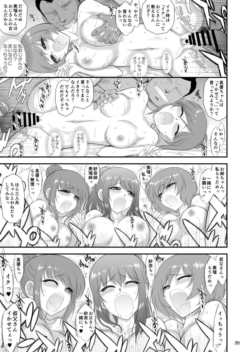 美人三姉妹と父親と叔父が混浴温泉に行きました。 Page.34