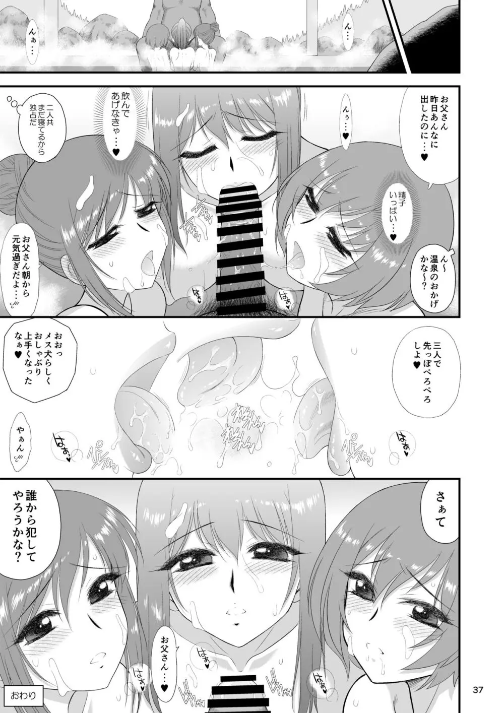 美人三姉妹と父親と叔父が混浴温泉に行きました。 Page.36