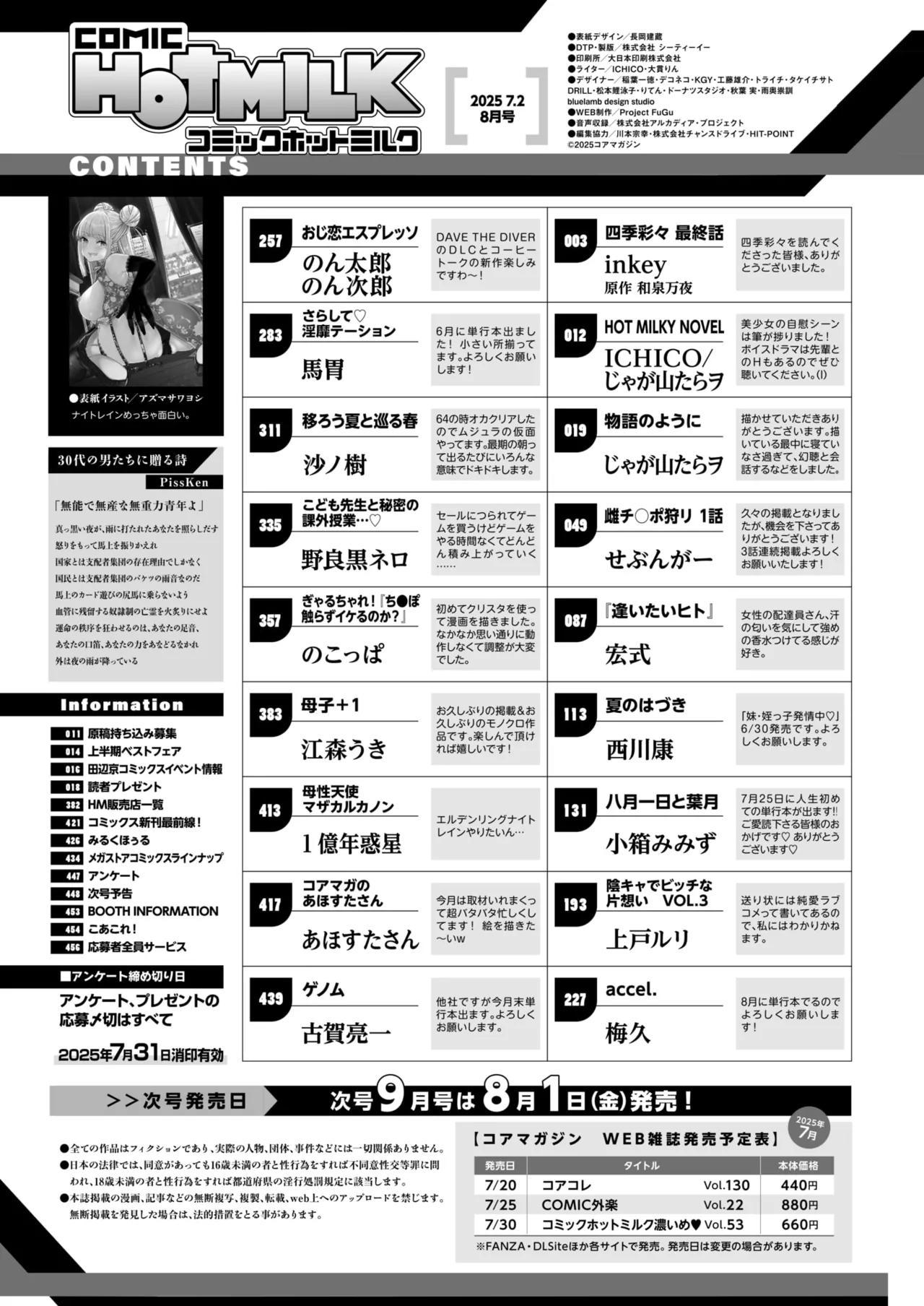 コミックホットミルク 2025年8月号 Page.2